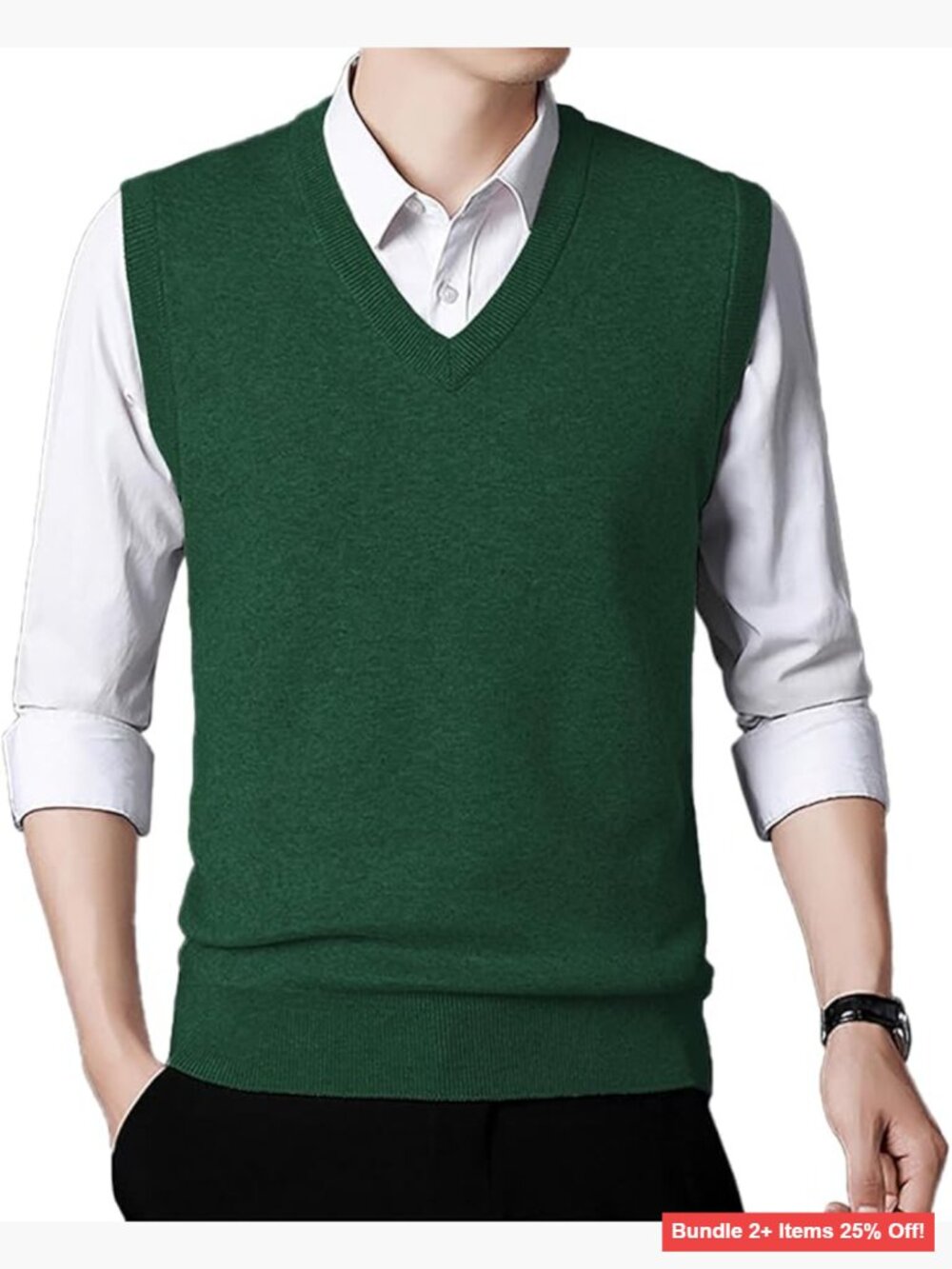 Men's V-Neck Sweater Vest, Wool Acrylic Blend, Sleeveless Pullover